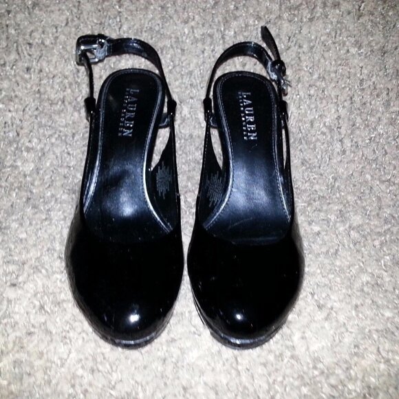 LAUREN by Ralph Lauren-Maegan-Black Patent Leather Slingback Heels-Size 7B-NWOB - Picture 3 of 7